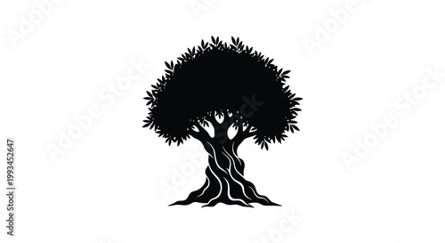 A detailed illustration of a mature tree with abundant foliage a striking silhouette
