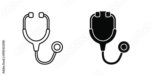 Comparison of traditional and modern stethoscope designs in black and white illustration