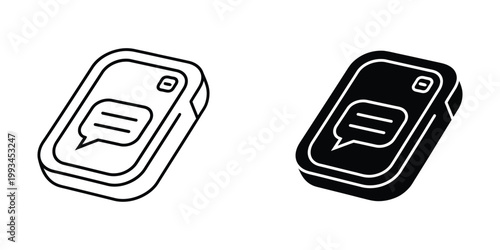 Two stylized smartphone icons depicting a messaging app interface in contrasting colors