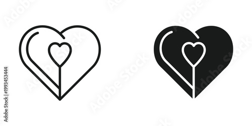 Interlocking hearts symbolized in contrasting styles of line art and filled design
