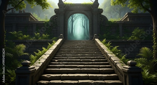 Mysterious Stairway Leading to Ancient Temple Entrance.