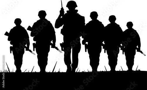 Troop recruitment concept with marching soldiers