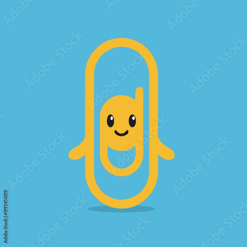 Cute Cartoon Paperclip Character on Blue Background.