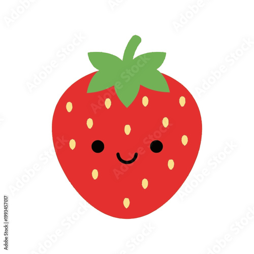 Cute cartoon strawberry with a happy face.