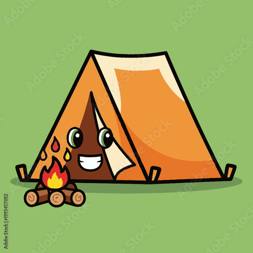 Cute Cartoon Tent with Campfire Illustration.