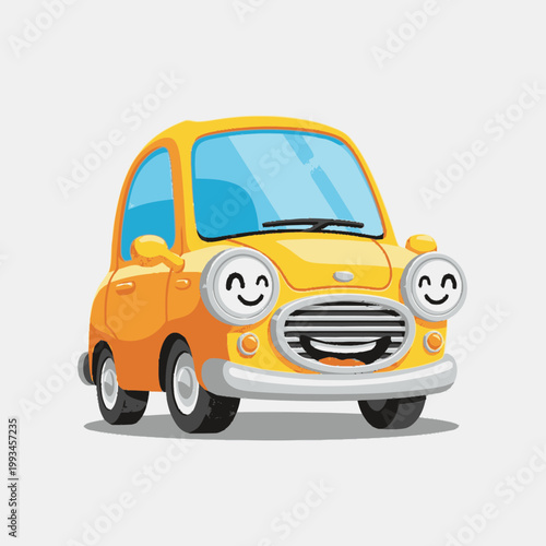 Cute cartoon yellow car with a happy face.