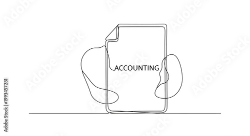 Hand Holding Accounting Document with Continuous Line Art Style