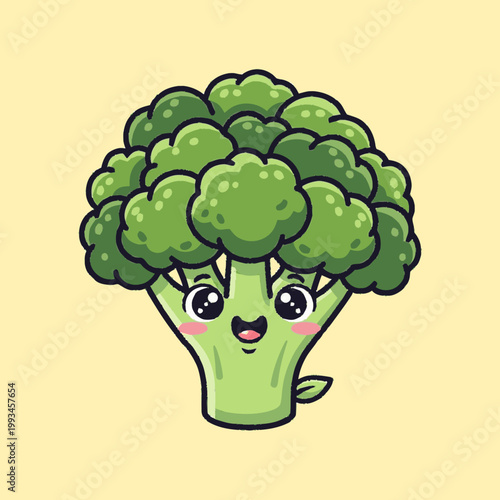 Cute Happy Broccoli Cartoon Character.