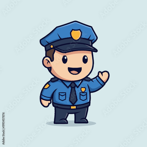 Cute Police Officer Cartoon Character Waving.