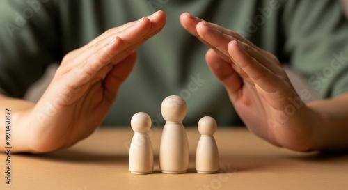 Minimalist recruitment concept with magnifying glass over wooden figure, human resources talent search, professional candidate selection process