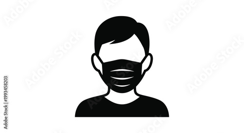 A black silhouette of a man wearing a face mask for protection silhouette