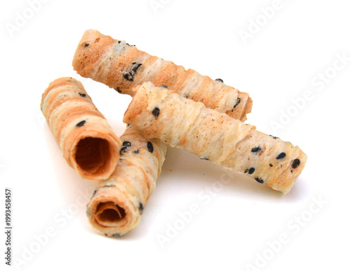 Waffle rolls isolated on white background 
