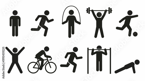 Set of icons representing various physical activities and sports