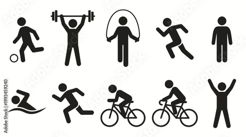 Set of Silhouettes Representing Various Sports and Physical Activities