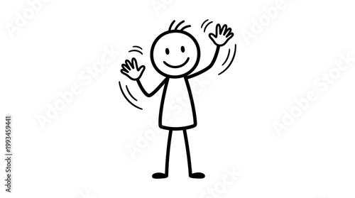 Quadro su tela Cartoon stick figure waving hello with a smile on its face