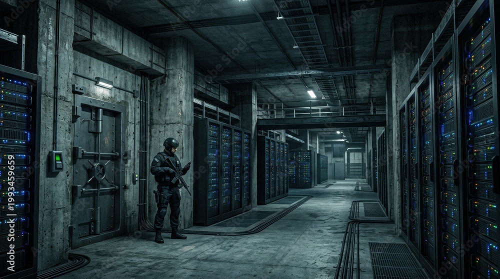 Naklejka premium Exploring Advanced Underground Data Center Technology With High Fidelity Equipment and Security Measures in Place