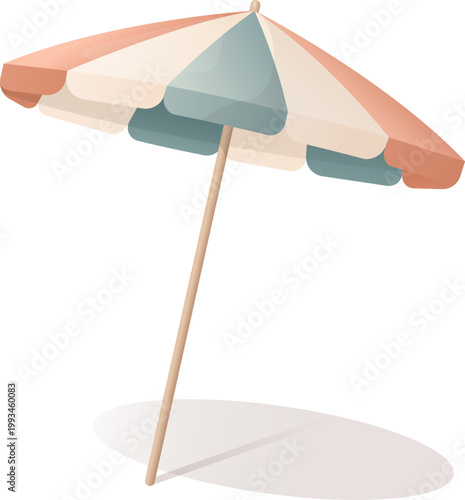 Beach umbrella parasol vector, sunshade for summer vacation, seaside resort branding, travel design, and seasonal advertising