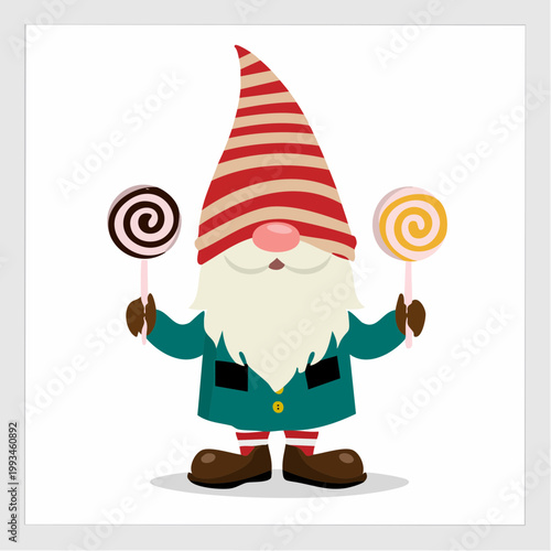 Cute Gnome Holding Lollipops