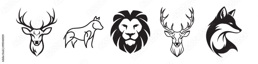 Fototapeta premium Black and white animal icons Vector