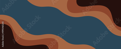 Wavy lines create abstract art indoors with blue and brown colors