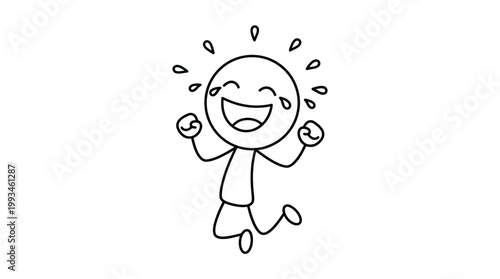 Joyful stick figure jumping and laughing with delight