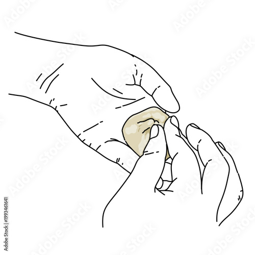 a hand kneading and pinch ball dough of bread in the kitchen