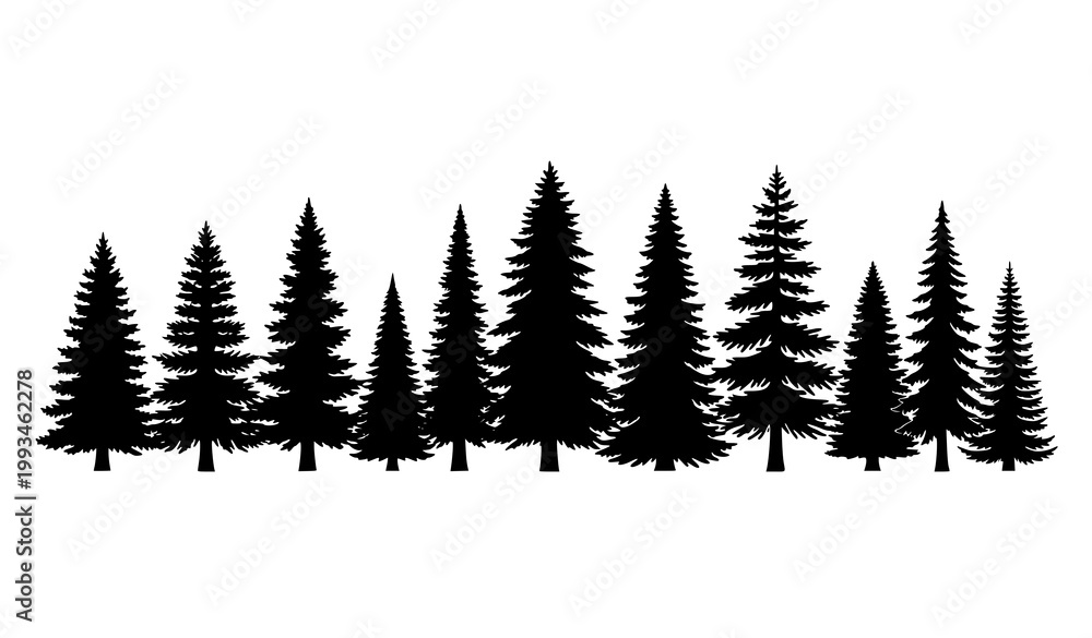 Obraz premium Forest pine tree silhouette vector collection evergreen nature set
