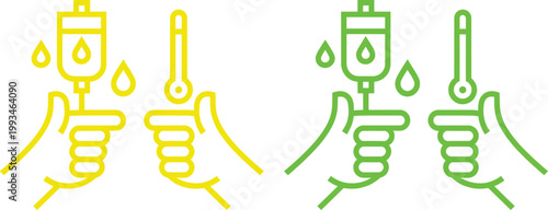 Medical infusion and blood collection procedures illustrated with color differentiation