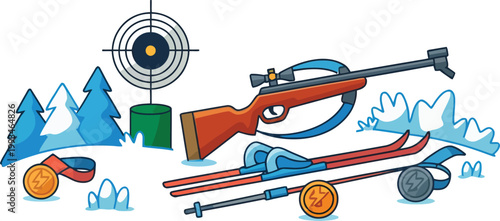 Cute cartoon a illustrator vector biathlon