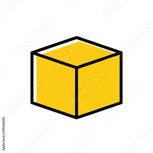 Minimalist yellow cube 3D geometric shape icon design.