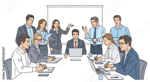 Diverse Business Team Collaborating in Office Meeting Illustration