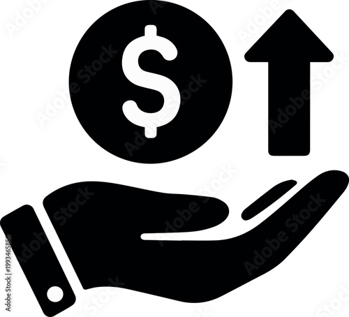 Hand holding coin and arrow representing donation growth
