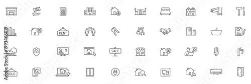 Real Estate minimal thin line web icon set. Included the icons as realty, property, mortgage, home loan and more. Outline icons collection. Simple vector illustration.