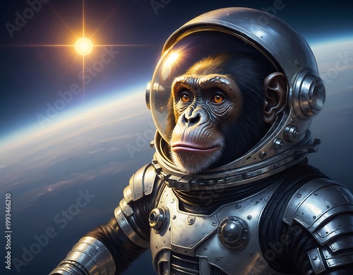 Chimpanzee Astronaut in Space - A Unique and Inspiring Concept.