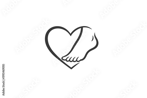 Minimalist Podiatry Healthcare Logo with Human Foot in Heart Shape Line Art Icon for Foot Care Clinic, Medical Wellness, Orthopedic Specialist, Pedicure, and Healthy Feet Treatment Services.