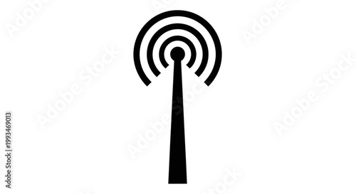 Minimalist antenna icon symbolizing wireless communication and signal transmission on an isolated white background.