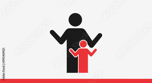 Loving parent protecting a child icon, isolated white background.
