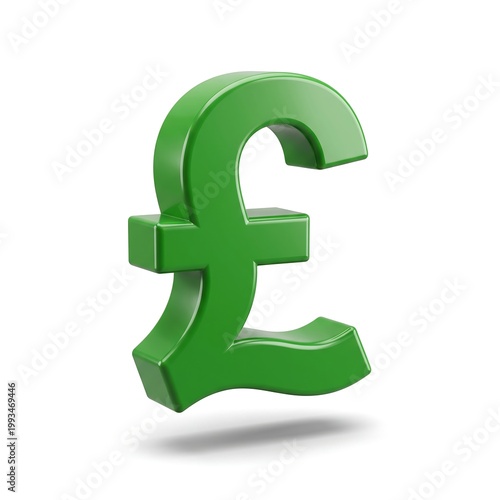A large green three-dimensional pound sterling symbol standing on a white background