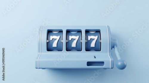 A single slot machine displaying the number seven in a row of three sevens