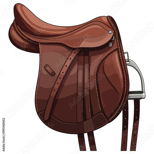Brown Leather English Horse Saddle Vector Illustration