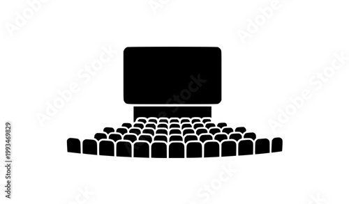 Cinema auditorium stencil vector icon movie seats screen