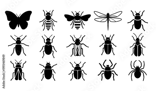 Bug silhouette vector set insect icon collection