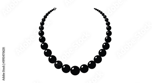 A curved strand of glossy black beads presented as a striking silhouette