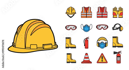 Construction safety equipment and hard hat.