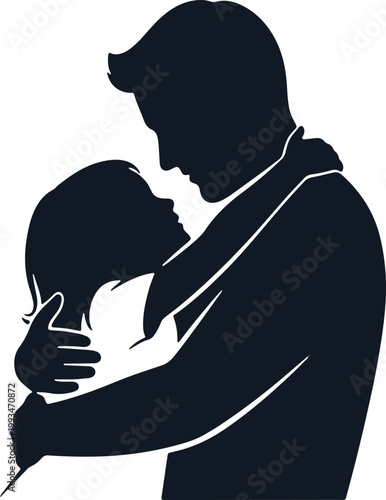 Couple hugging tenderly in silhouette, romantic embrace, deep connection and love.