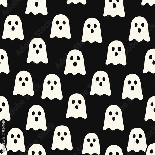 A seamless pattern of white ghost illustrations on a for halloween
