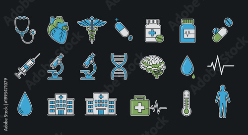 Medical Health Care Symbols Icons.