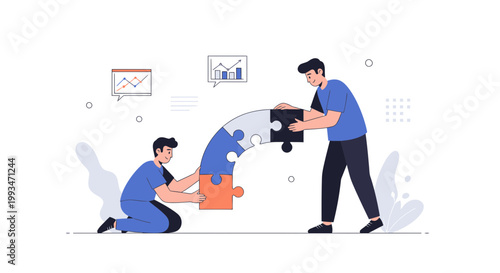 Teamwork assembling puzzle pieces, business strategy and collaboration concept