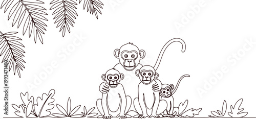 Monkey family illustration on transparent background vector art.