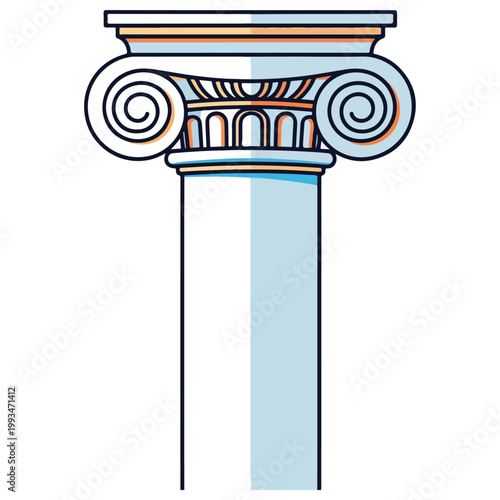 Ionic Classical Greek Column Flat Vector Illustration Template
